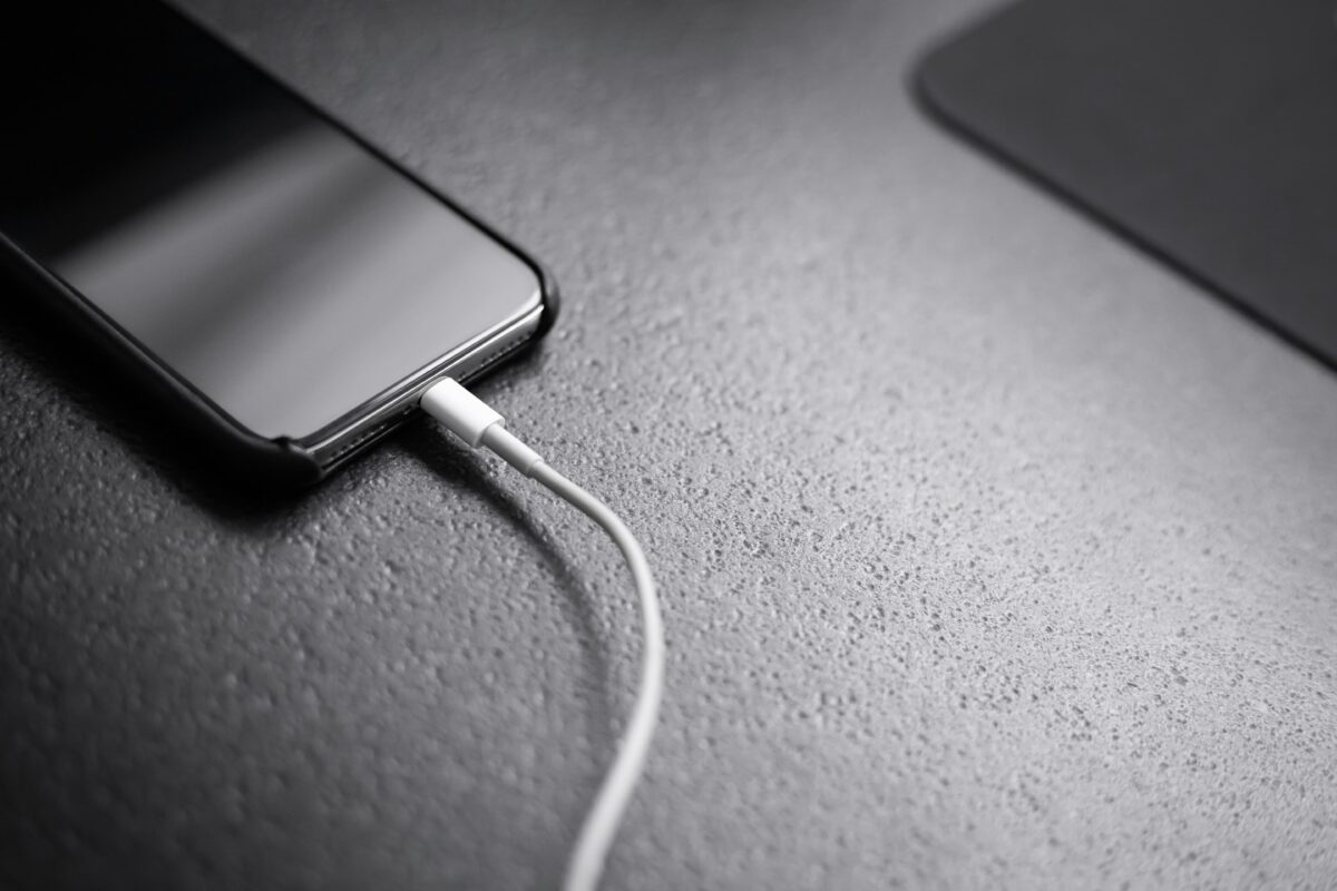 A phone on a charger