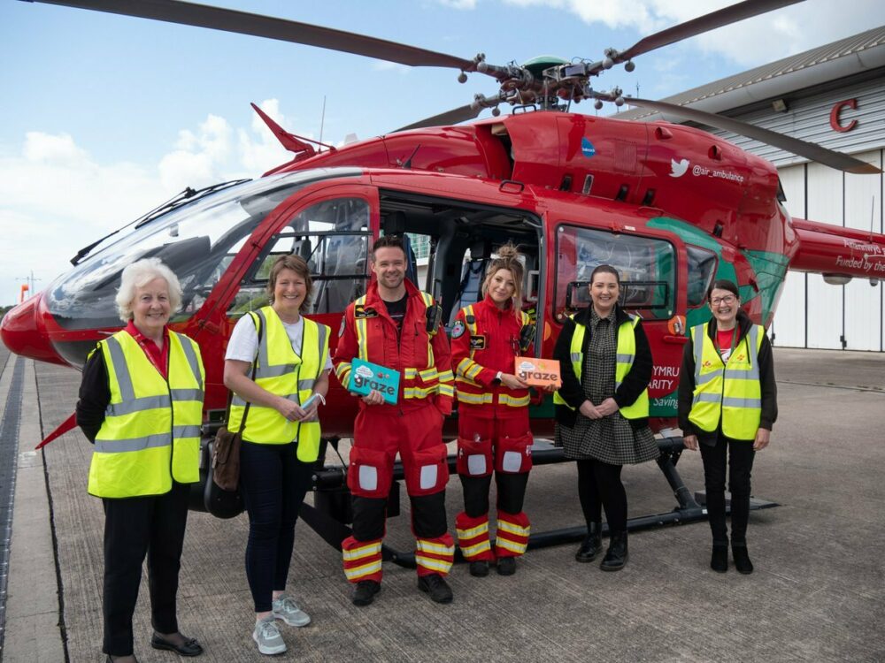 Melin staff pictured at their visit to Wales Air Ambulance base in Cardiff