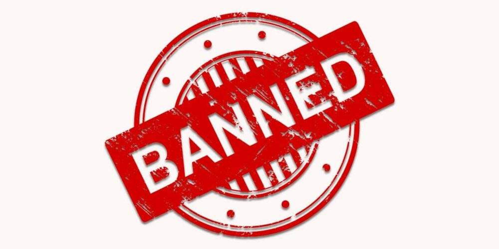 symbol in red with the word banned