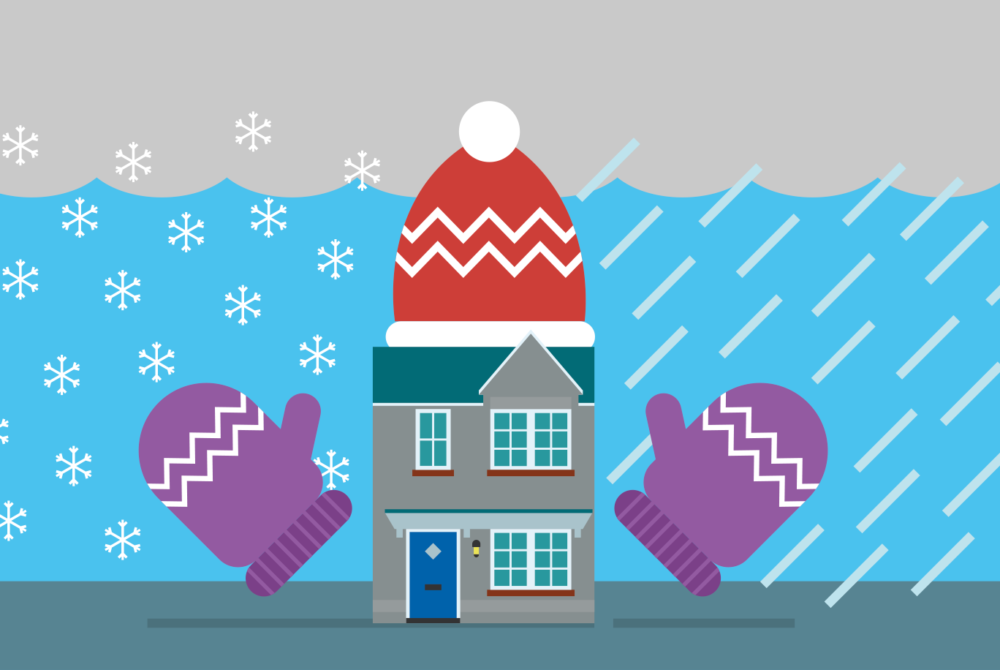 Illustration of a house in winter