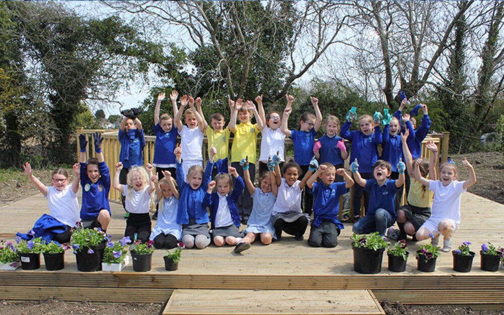 children in new school garden