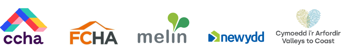 Logos for CCHA, FCHA, Melin Homes, Newydd and Valleys to Coast