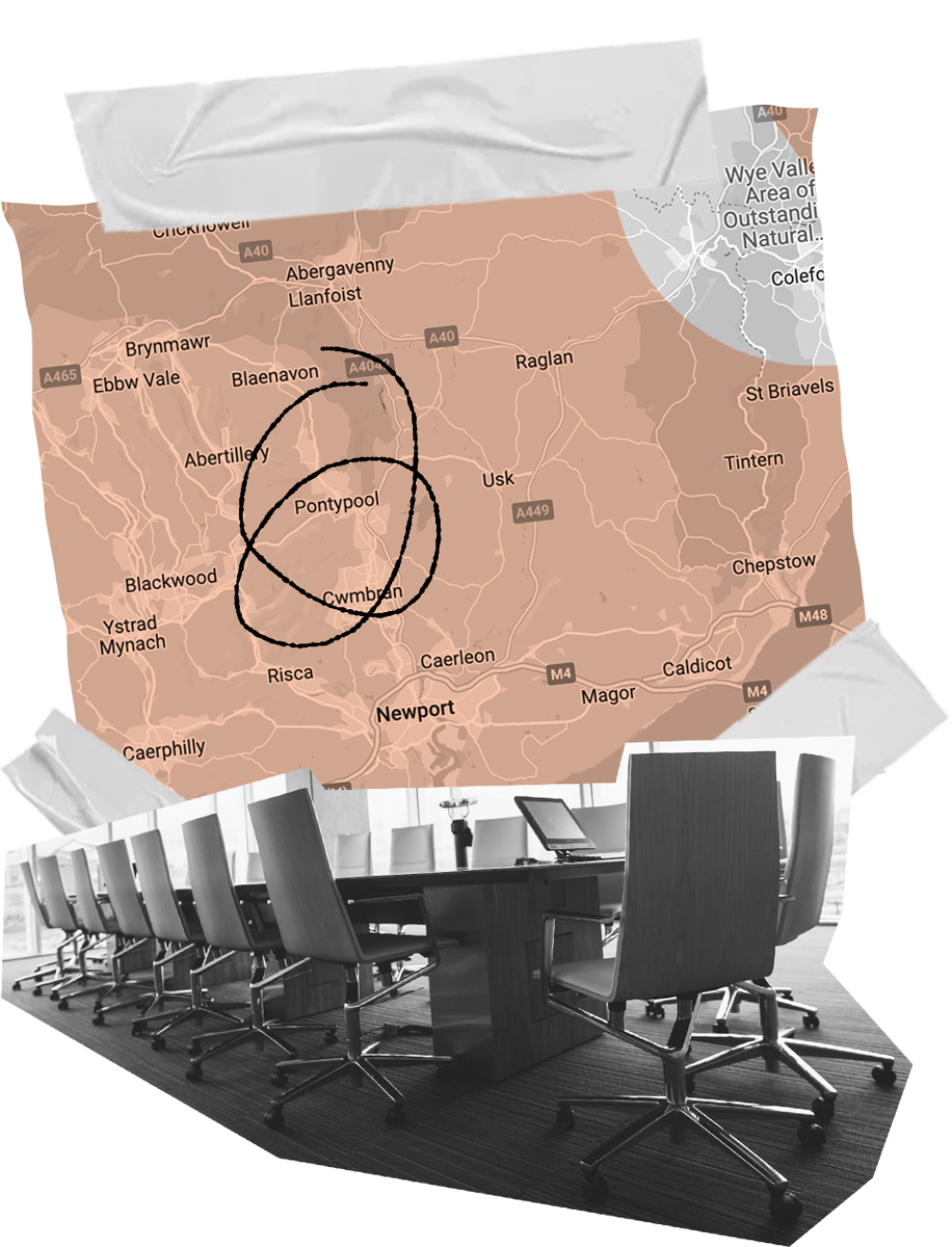 An illustration of a meeting desk