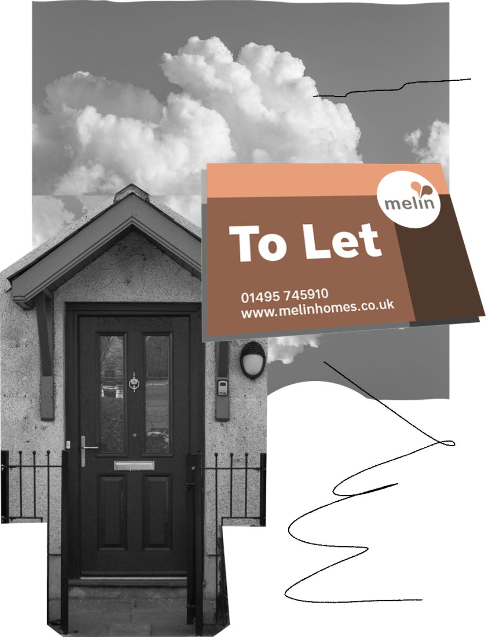 A collage of a front door with a to let sign