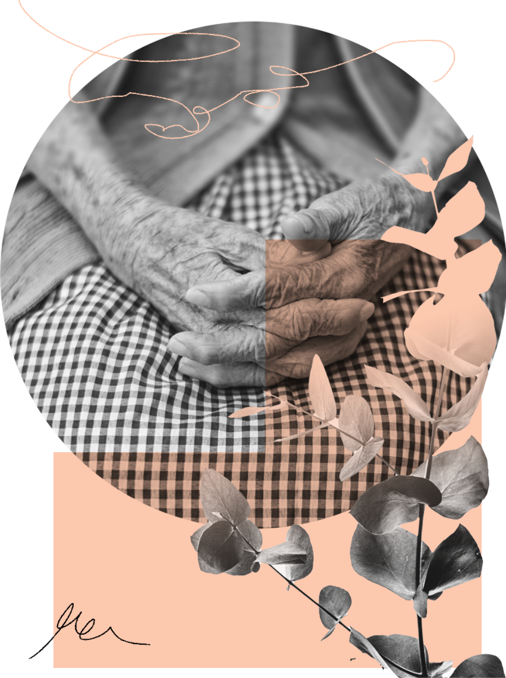 A collage of an elderly woman's hands